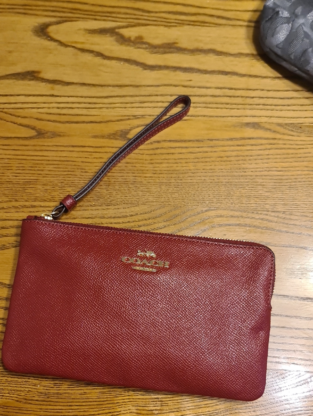 Coach Red Leather Zip Wristlet with Gold Logo